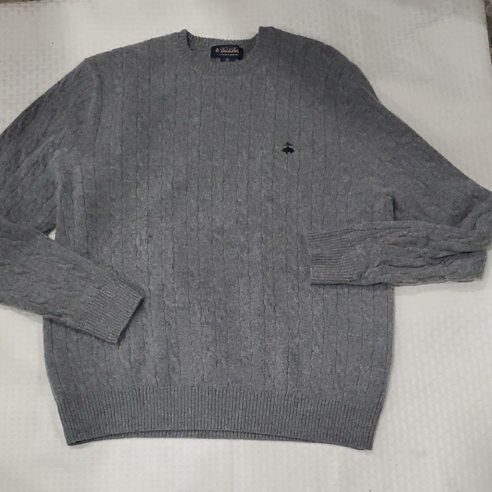 Brooks Brothers Lambwool Gray Cable Knit Crewneck Sweater - Picture 8 of 13